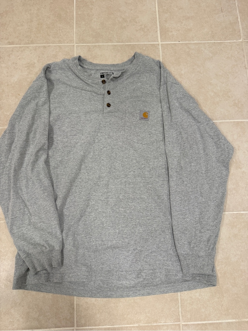 Carhartt Gray Long-Sleeve Henley with Chest Pocket